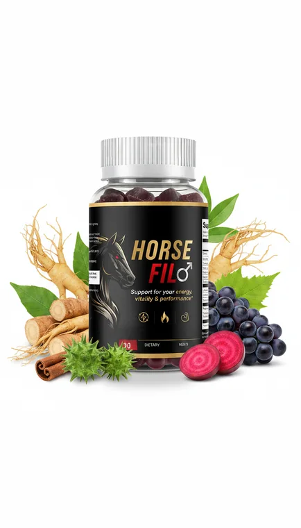 HorseFil bottle photographed with gummies